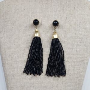 Stella & dot Black and Gold Beaded Tassel Earrings